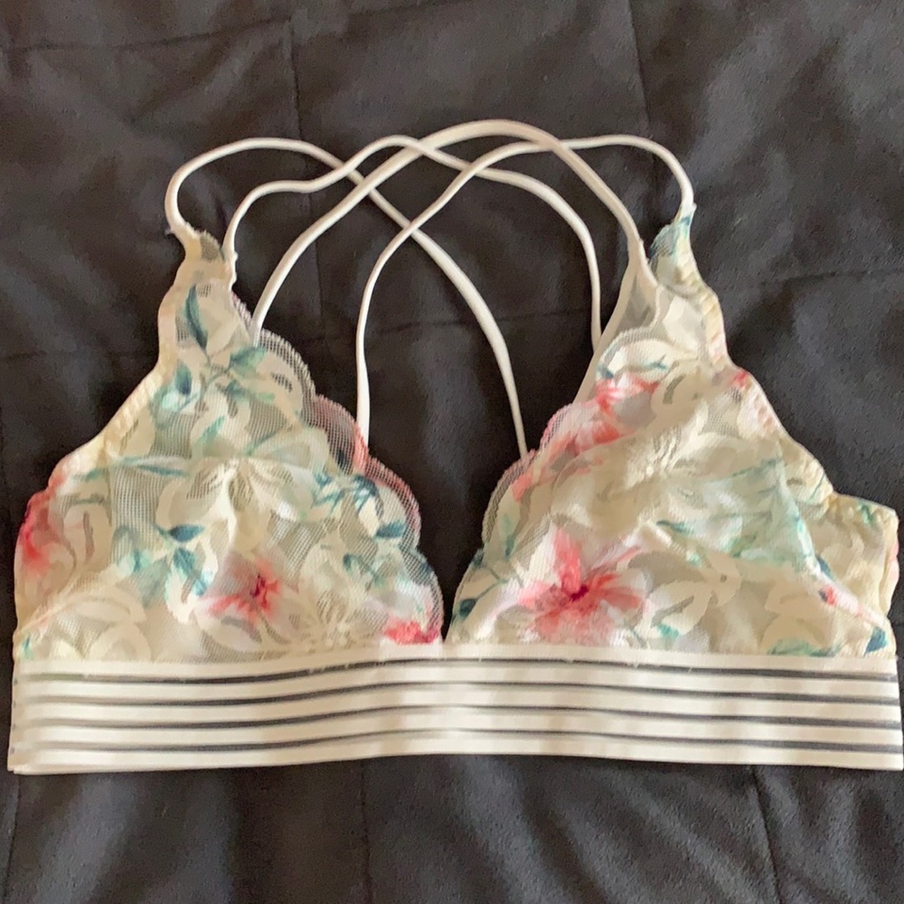 Pink Victoria’s Secret floral lace mesh bralette